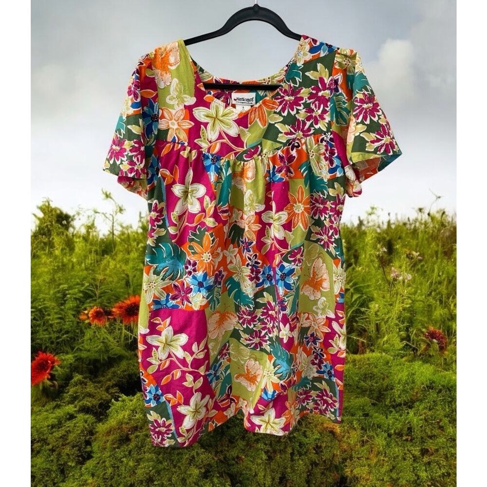 National Vintage Mumu Tropical Floral Print Women’s Dress With Pockets Size S